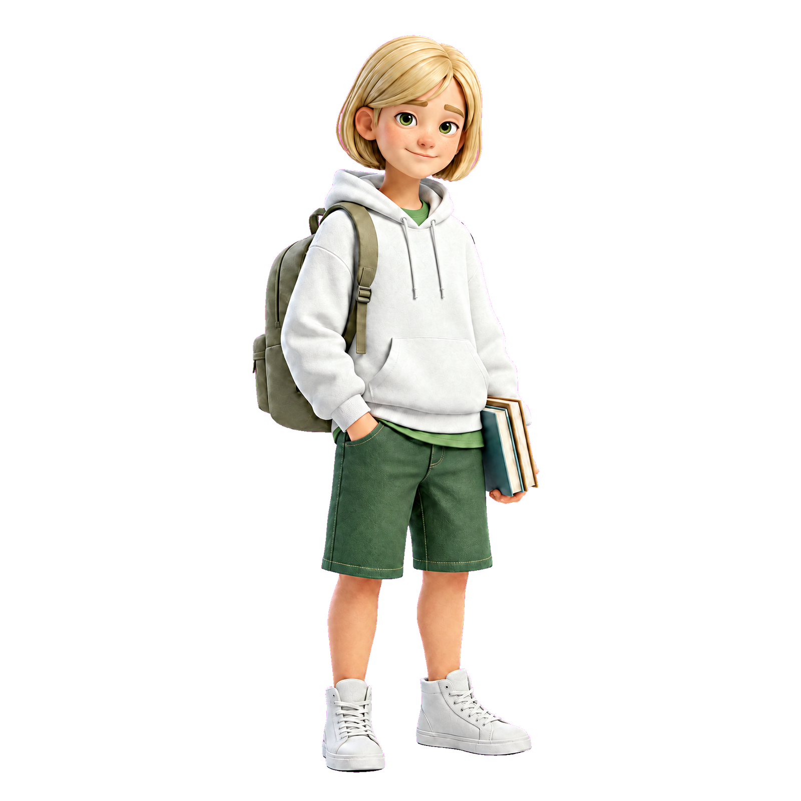 Als Schüler mit Rucksack und Büchern